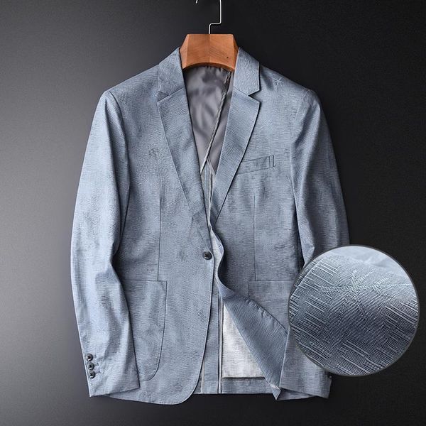 

blends male linen luxury blue yarn dyed dark pattern men plus size 4xl spring thin slim blazer masculino men's suits & blazers, White;black