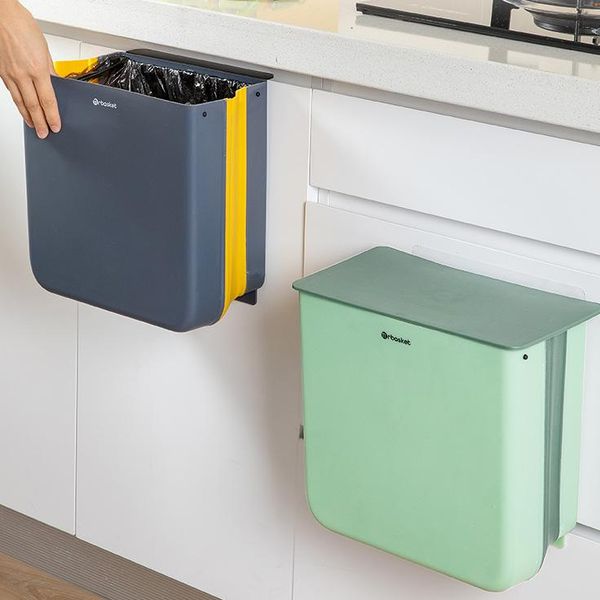 

waste bins hanging folding trash can with cover classified storage large kitchen basurero cocina household cleaning tools df50ljt