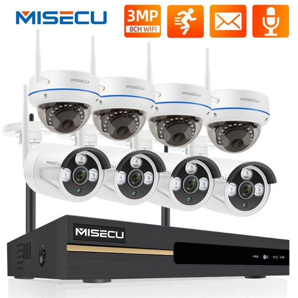 

wireless camera kits misecu 3mp security system audio record human detection wifi ip dome/ cctv video e-mail alert p2p