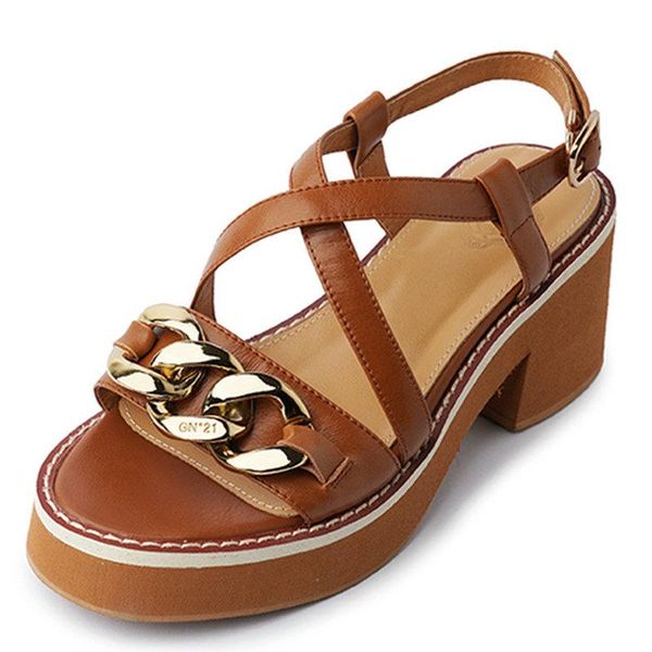 

metal decoration women sandals genuine leather buckles shoes woman thick heels 2021 fashion summer wedding party pumps dress, Black