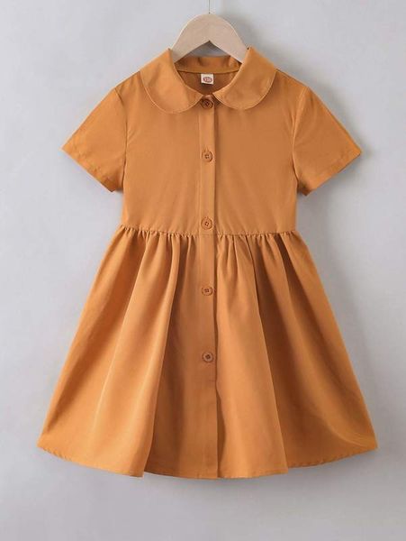 

girls peter-pan collar smock dress she, Red;yellow