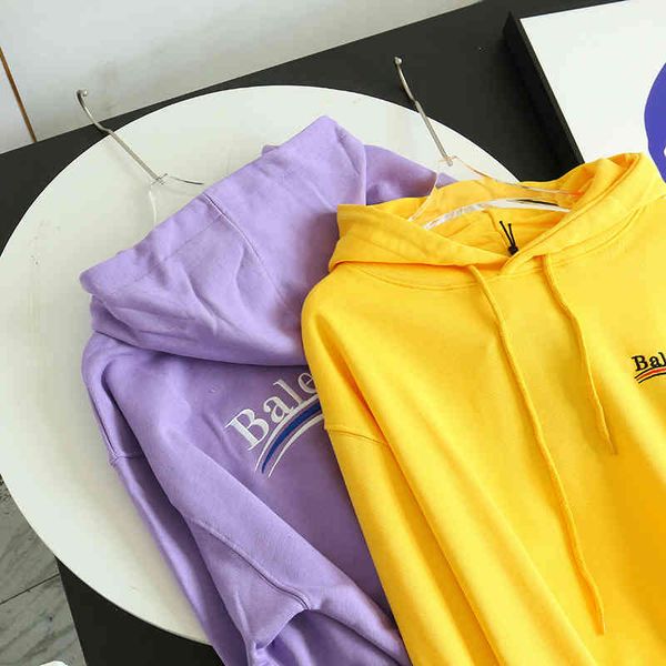 

balencaiga 2021 spring tide brand b paris letter embroidery wave macarone men's and women's hoodie, Black