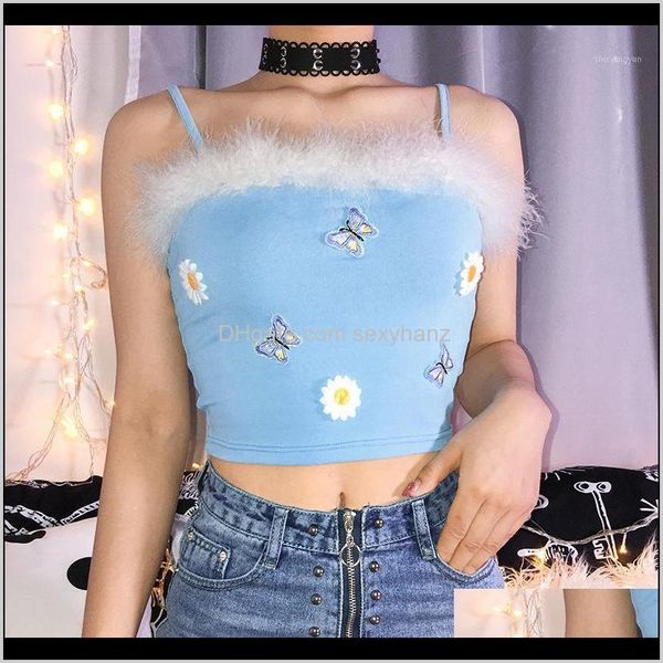 

womens tanks camis butterfly embroidery design women crop summer bustier blue tank female sleeveless cropped woman clothes1 j dbyor, White