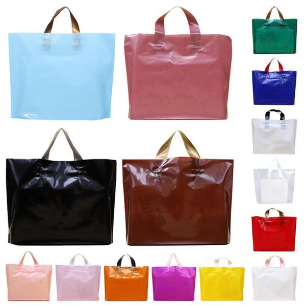 

storage bags 50pcs colors portable gift pack with loop handle translucent texture waterproof recyclable pe shopping merchandise pouches