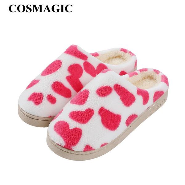 

slippers cosmagic 2021 winter women keep warm dot indoor slipper flock plush inside non-slip house floor bedroom men shoe, Black