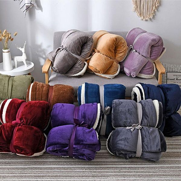 

blankets flannel blanket imitated lamb wool autumn winter warm cozy double layer thicken plush bed sofa bedspread 150*200