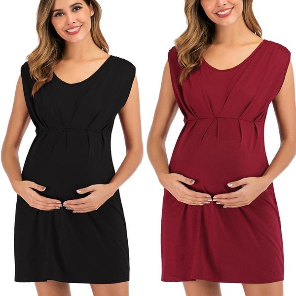 

maternity dresses women pregnancy dress solid short sleeve skirt mother summer pregnant nursing, White