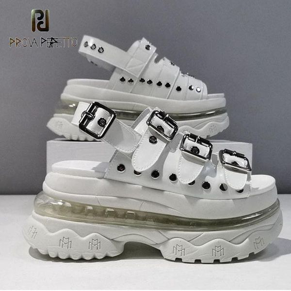 

sandals black and white patent leather platform women's summer air cushion casual buckle belt sports trend roman dad