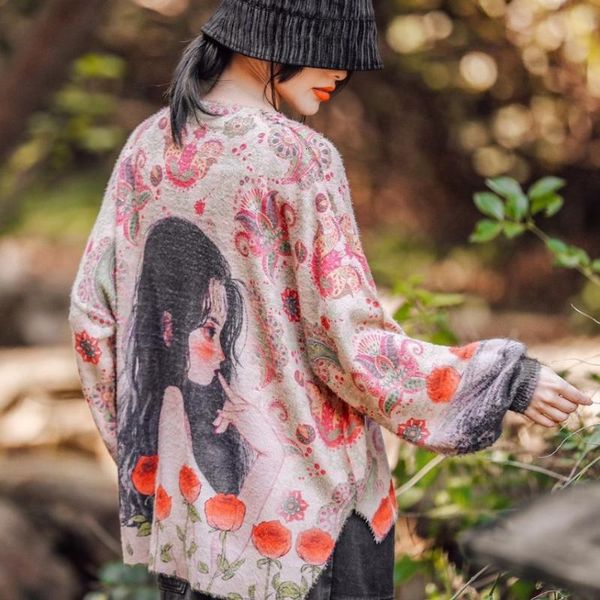 

women's sweaters autumn winter sweater women retro loose ladies character casual pullovers vintage ohvk, White;black