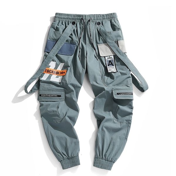 

men's pants jogger side pockets leisure trousers hip hop streetwear harem cargo vtox, Black