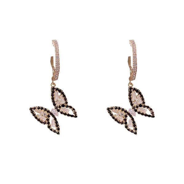 Dangle Chandelier Micro Pavimentação Zircão Big Butterfly Brincos de Gota para Mulheres Estilo Coreano Delicado Ouro Galvaplastiado Jóias Ringas