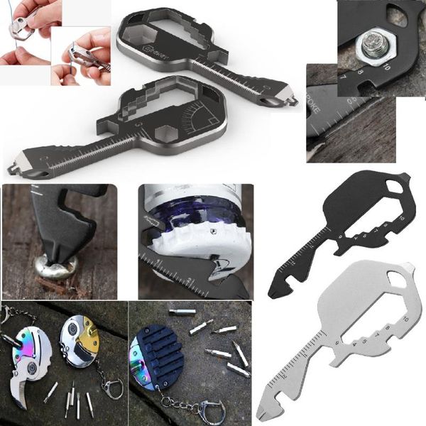 

professional hand tool sets keychain multi-tools stainless steel key shaped pocket for bottle opener, screwdriver wrench bit driver file bik