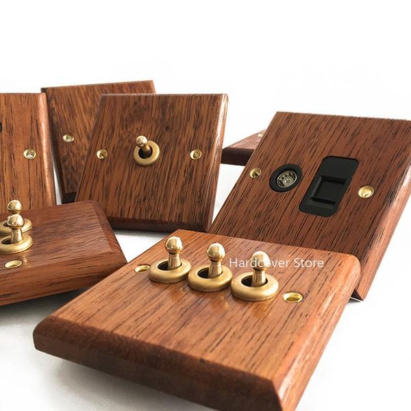

smart home control 86 type solid wood panel wall light retro brass toggle switch grain electrical socket