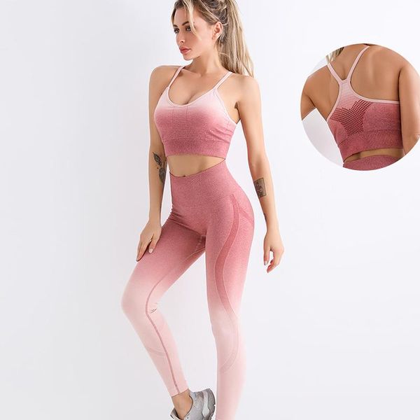 

yoga outfit sport set for women sports bra gradient seamless quick-drying wear sleeveless vest spring and summer