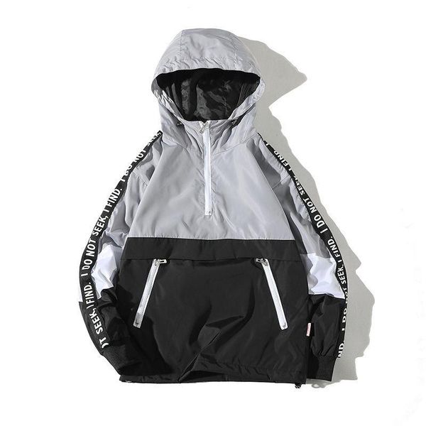 

men's jackets spring and autumn hip hop hooded half zipper coat men's pullover blazer loose large size color matching jacket3xl 4xl, Black;brown