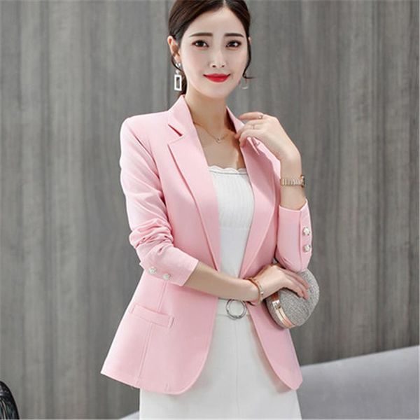 

women's suits & blazers brand autumn winter women 2021 plus size office work slim pink green black casual long sleeve blazer, White;black