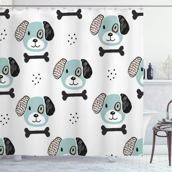 

shower curtain 5 dog bone hand drawn childish illustration animal background polyester fabric waterproof bath curtains hooks