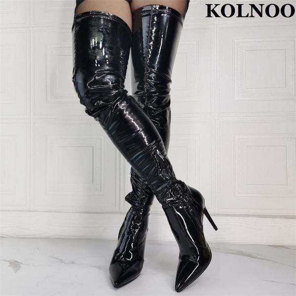 

boots kolnoo ladies handmade stiletto heel thigh high black elegant party prom over knee evening club fashion winter shoes