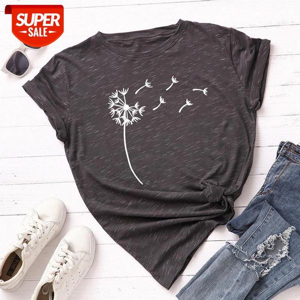 

women's loose round neck short-sleeved cotton t-shirt blouse dandelion #qn1c, White