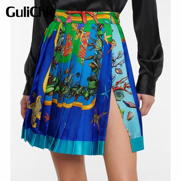 

4.29 high end quality print waist split pleated skirt women skirts, Black