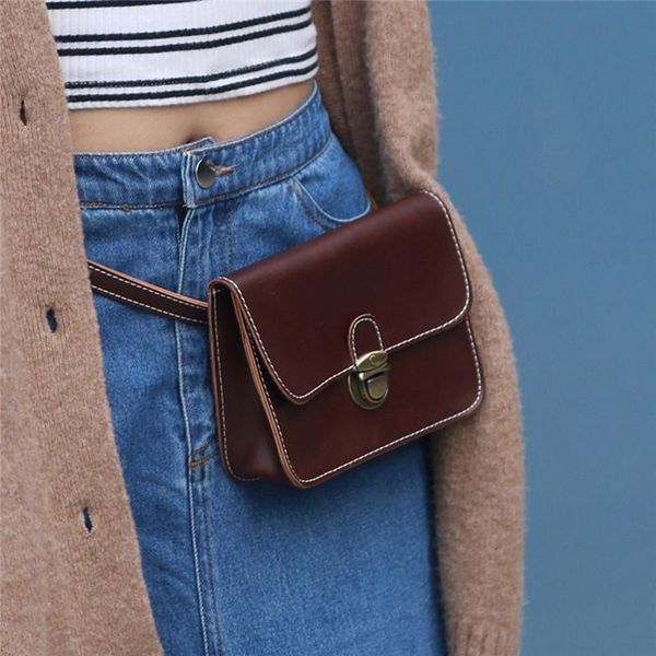 

ladies casual waist belt bags pu leather soft flap for women black money wallet phone bag vintage women's pack