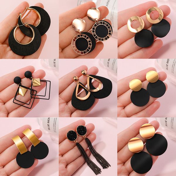 

new korean statement earrings for women black cute arcylic geometric dangle drop gold earings brincos 2020 fashion jewelry, Golden;silver