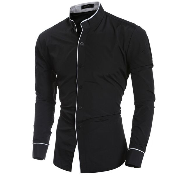 

solid shirts men casual long sleeve solid mens shirt business work wedding dress shirts stand collar camisas brand chemise homme 210524, White;black