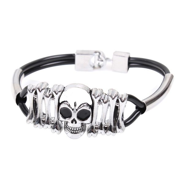 

profiteering products big skull bone pu leather alloy bracelet leather bracelet trinket, Golden;silver