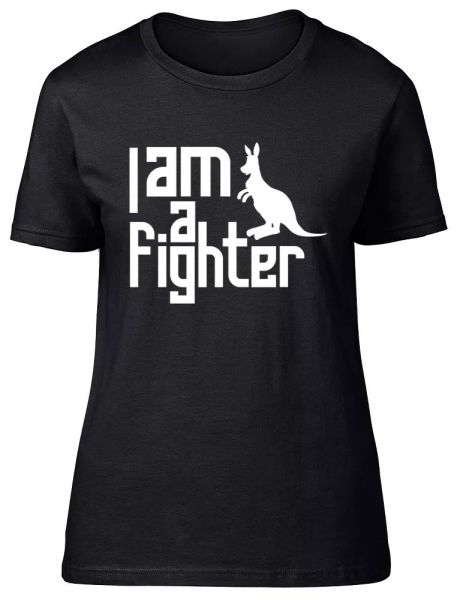 

i am a fighter kangaroo ladies womens fitted t-shirt, White;black