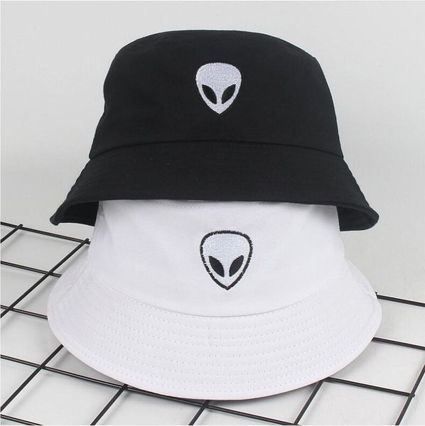 

cloches bob caps hip hop bucket hat men women black white solid alien summer panama cap beach sun fishing boonie, Blue;gray