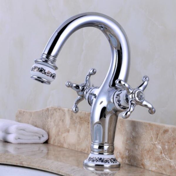 

bathroom sink faucets quality copper chrome dual lever single hole cold and faucet basin tap mixer with unique design