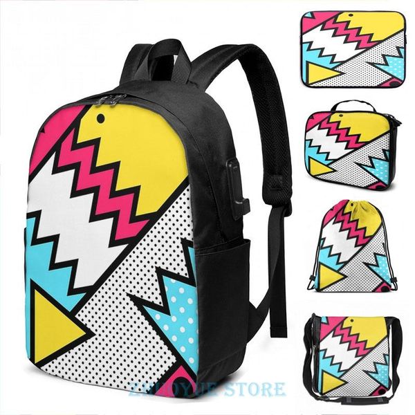 

backpack funny graphic print zigzag 80s memphis pattern usb charge men school bags women bag travel laptop