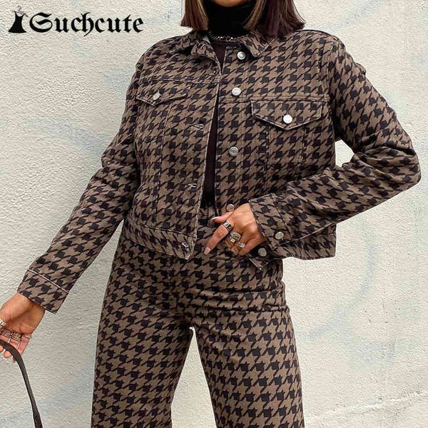 

women's jackets korean style modis longslive casual autumn jacket harajuku streetwear fashion houndstooth 90s outfits coat gothic, Black;brown