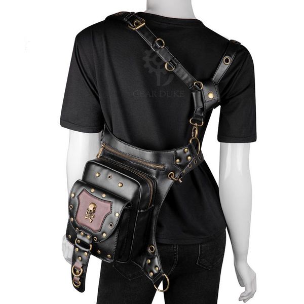 

waist bags steampunk punk retro bag pu moto biker shoulder gothic messenger motorcycle leg female phone black unisex