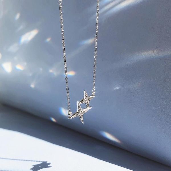 

pendant necklaces xxixx 925 sterling silver shiny star zircon necklace charm women wedding party jewelry design creative style accessories x