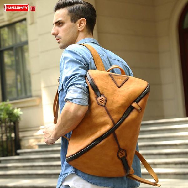 

backpack vintage leather men's men lapbag fashion male large capacity travel backpacks casual computer school bags