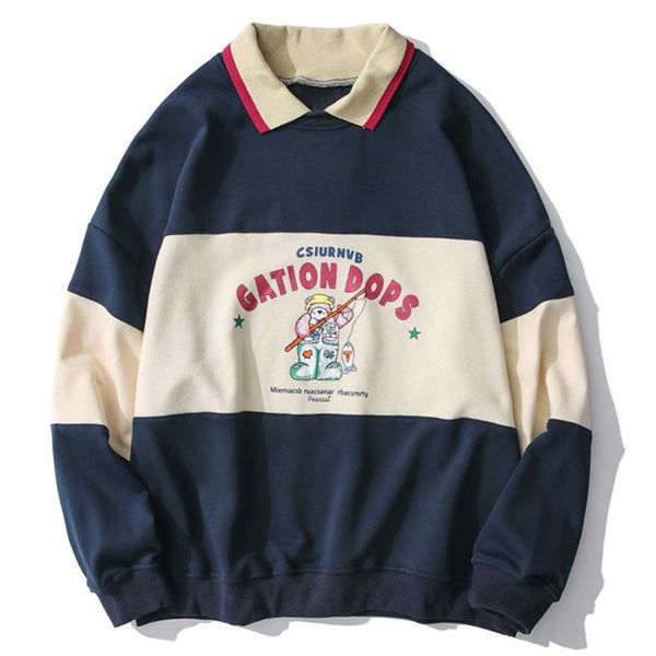 

men's hoodies & sweatshirts stitched collar pullover mens harajuku hip hop fashion casual streetwear outwear, Black