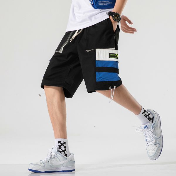 

short harajuku streetwear will see side pockets cargo men patched work at knee height male shorts, White;black