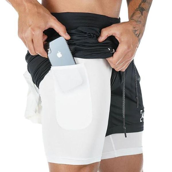 

running shorts men fitness gyms training sports quick dry workout sport jogging double deck summer men's, White;black