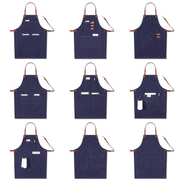 

blue denim chef apron for men barbeque cooking with towel loops aprons