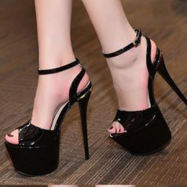 

dress shoes odinokov ankle strap high heels peep toe party buckle 17cm platform red slingbacks ladies, Black