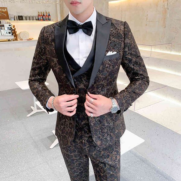 

men's suits & blazers terno masculino elegante de trÃªs peÃ§as, roupa fina, boutique floral, vestido noivado para casamento (jaqueta + co, White;black