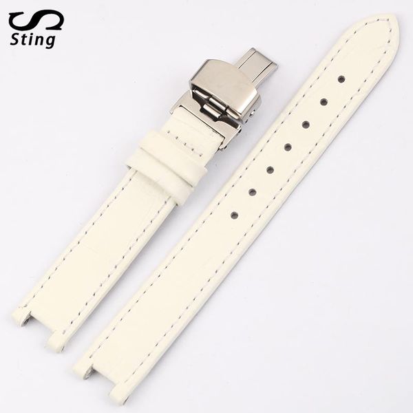 

watch bands sting strap elegant white watchband leather handmade women stainless steel buckle for 15mm bj butterfly watchstrap, Black;brown