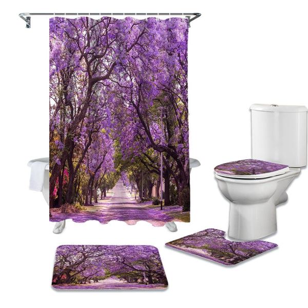

shower curtains cherry blossoms tree branch curtain sets non-slip rugs toilet lid cover and bath mat waterproof bathroom