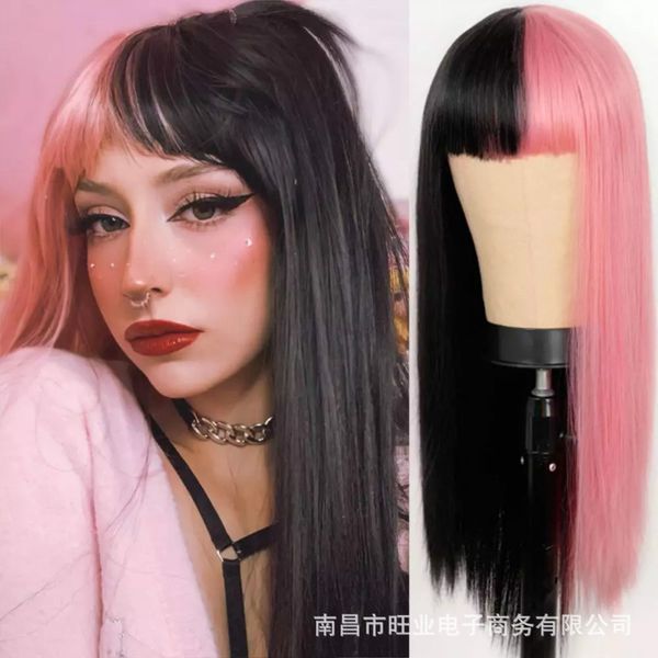 68 cm Sentetik Cosplay Peruk Patlama Ile Simülasyon İnsan Saç Peruk Siyah-Beyaz Kadınlar için Hairpieces Perruques 011 #