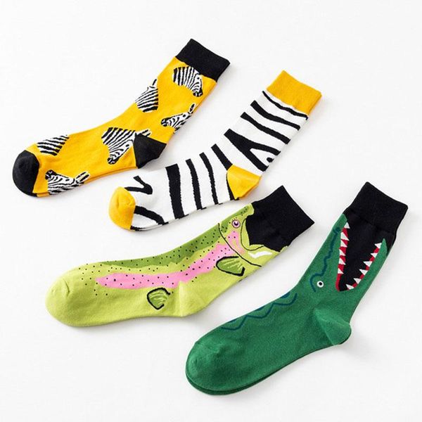 

men's socks 2021 fashion colorful man woman hose zebra stripes crocodile animal series cute winter tube soft couple, Black