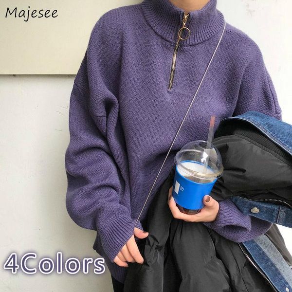 

sweaters womens solid harajuku couples zipper turtleneck autumn winter bf streetwear korean style female loose pullovers women's, White;black