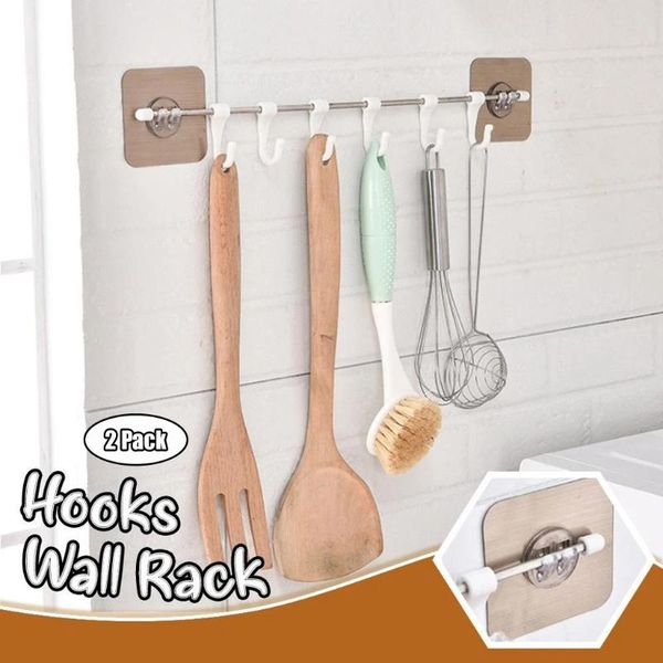

hooks & rails self-adhesive six wall rack creative bathroom kitchen hanging wide applicability strong sticky accessories