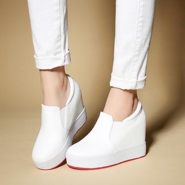 

dress shoes 2021 woman platform hidden height increasing casual wedges female high heel 10cm heels sneakers, Black