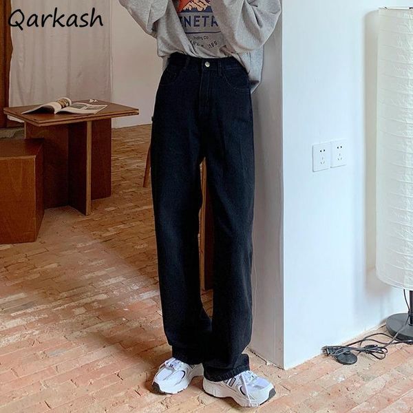 

women's jeans women simple classic solid high waist loose teenagers fashion ulzzang retro mopping denim trousers leisure all-match chic, Blue